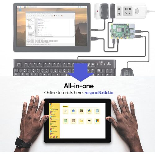  SunFounder RasPad 3.0 - an All-in-One Raspberry Pi 4B Tablet with a Built-in Battery, 10.1 Touchscreen, and onboard Audio for IoT/Progamming/Gaming/3D Printing Projects