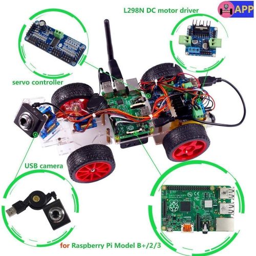  SunFounder Smart Video Car Kit for Raspberry Pi with Android App Compatible with RPi 3 Model B+ B 2B (Pi Not Included)