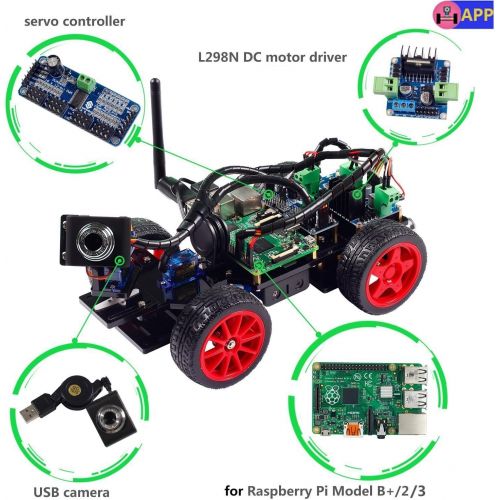  SunFounder Smart Video Car Kit for Raspberry Pi with Android App Compatible with RPi 3 Model B+ B 2B (Pi Not Included)