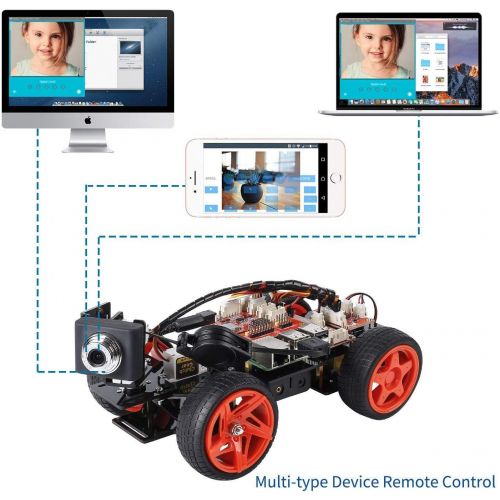  SunFounder Smart Video Car Kit V2.0 for Raspberry Pi 3 Model B+ B 2B Graphical Visual Programming Language Remote Control by UI on Windows Mac Web Browser Electronic Toy with Detai