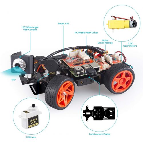  SunFounder Smart Video Car Kit V2.0 for Raspberry Pi 3 Model B+ B 2B Graphical Visual Programming Language Remote Control by UI on Windows Mac Web Browser Electronic Toy with Detai