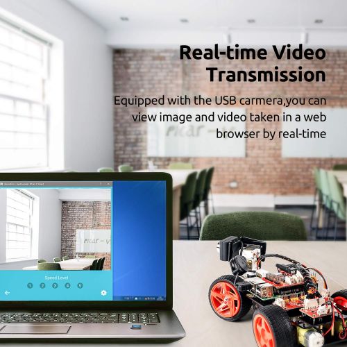  SunFounder Smart Video Car Kit V2.0 for Raspberry Pi 3 Model B+ B 2B Graphical Visual Programming Language Remote Control by UI on Windows Mac Web Browser Electronic Toy with Detai