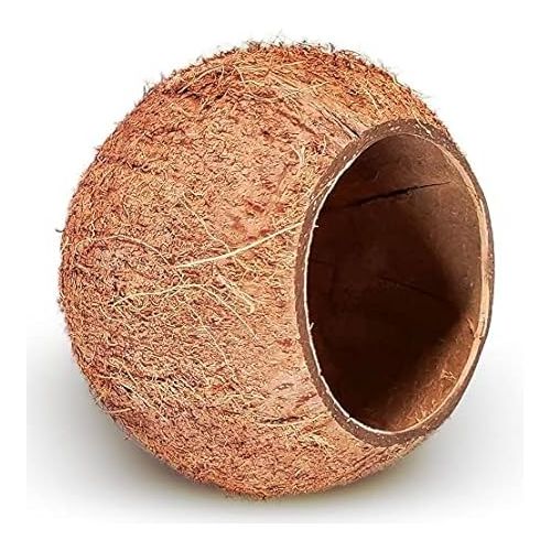  SunGrow Coconut Shell House for Gecko, Snake & Ball Python, Raw Coco Husk, Pet Hiding House, Climber or Chew Toy, for Reptiles, Amphibians (Coco Bowl)