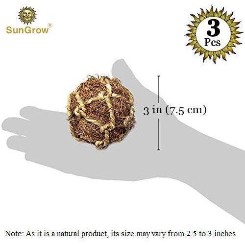  SunGrow Coco Fiber Rope Ball for Parrots, Floss Ball Improves Dental Health, Teeth Floss Ball, Chew Toy, Improves Dental Health, Boredom Buster and Stress Reliever Ball