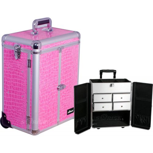  SunRise E6305DMSL Silverdiamondinterchangeableprofessionalrollingaluminumcosmeticmakeupcraftstorageorganizercasefrenchdooropeningwithsplitdrawers-E6305, Silver