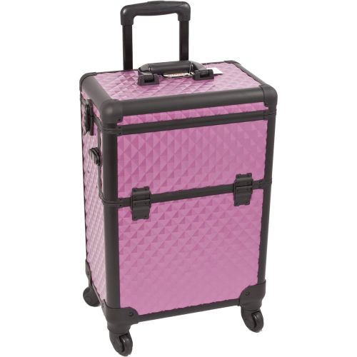  SunRise SUNRISE Makeup Case on Wheels 2 in 1 I3561 Hair Stylist Professional, 3 Trays and 1 Removable Tray, Locking with 2 Mirrors, Brush Holder and Shoulder Strap, Purple Diamond