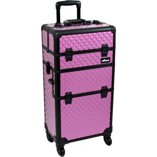  SunRise SUNRISE Makeup Case on Wheels 2 in 1 I3561 Hair Stylist Professional, 3 Trays and 1 Removable Tray, Locking with 2 Mirrors, Brush Holder and Shoulder Strap, Purple Diamond