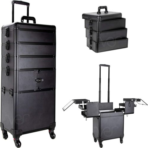  SunRise Sunrise I3364PPAB Black Matte 3 Tiers Accordion Trays Professional Rolling Aluminum Cosmetic Makeup Craft Storage Organizer Case and Stackable Trays with Dividers