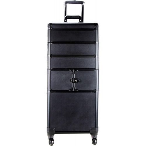  SunRise Sunrise I3364PPAB Black Matte 3 Tiers Accordion Trays Professional Rolling Aluminum Cosmetic Makeup Craft Storage Organizer Case and Stackable Trays with Dividers