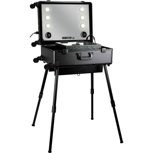  SunRise SUNRISE Makeup Case with Lights C6252 Portable Rolling Studio, LED Lighted, MultimediaBluetoothFM System with Speakers, Locking, Standalone or Tabletop, Black