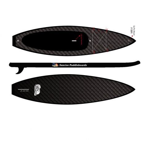 SunRise 12 6 Carbon Custom Designed All Purpose Stand Up Paddle Board by Sunrise Paddleboards printed on both sides. Fiberglass Epoxy Board supports up to 400 pounds