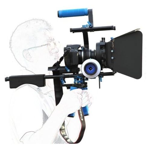  SunSmart Pro DSLR Rig video camera Shoulder Mount Kit including DSLR Rig shoulder support, Follow Focus and Matte Box for All DSLR Video Cameras and DV Camcorders