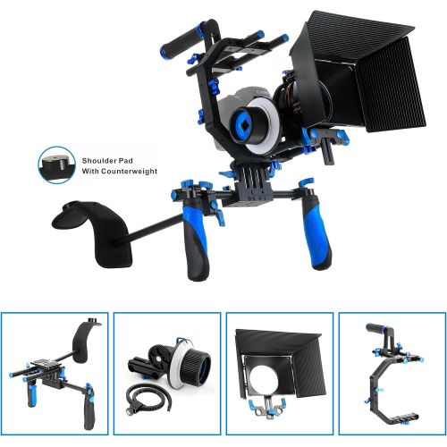  SunSmart eimo DSLR Rig Set Movie Kit shoulder mount rig with Follow Focus and Matte Box and Top handle for All DSLR Cameras and Video Camcorders