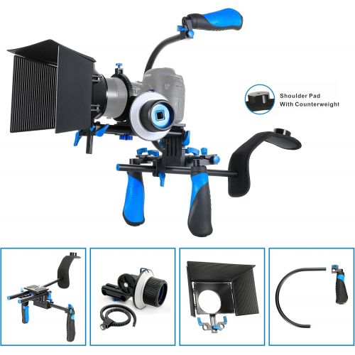  SunSmart eimo DSLR Rig Set Movie Kit shoulder mount rig with Follow Focus and Matte Box and Top handle for All DSLR Cameras and Video Camcorders