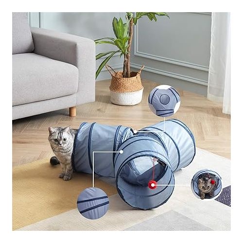  SunStyle Home Cat Tunnels for Indoor Cats 3 Way Play Toy Kitty Tunnel Peek Hole Toy with Ball for Cat Tube Fun for Rabbits Kittens and Dogs