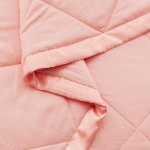  [아마존베스트]SunStyle Home Down Alternative Blanket with Satin Trim, Lightweight Comforter Soft Thin Quilted Blanket for All Seasons (Twin, Blush Pink)