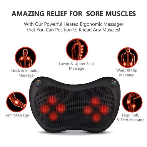  Sunanth Shiatsu Back Neck Massager,Deep Tissue Kneading Massage Pillow with 8 Heated Rollers for...