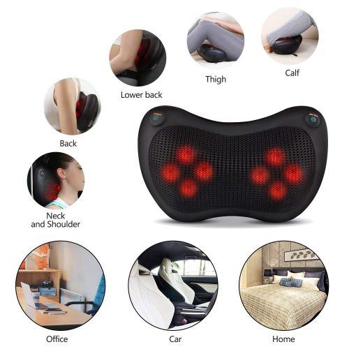  Sunanth Shiatsu Back Neck Massager,Deep Tissue Kneading Massage Pillow with 8 Heated Rollers for...