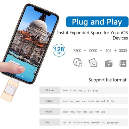 [아마존 핫딜] [아마존핫딜]Sunany Flash Drive for iPhone 128GB, Lightning Memory Stick External Storage for iPhone/PC/iPad/Android and More Devices with USB Port (128GB Gold)