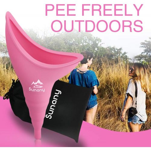  [아마존베스트]Sunany Female Urination Device-Reusable Silicone Female Urinal Foolproof Women Pee Funnel Allows Women to Pee Standing Up- Womens Urinal with Drawstring Bags is The Perfect Companion for