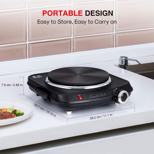  [아마존베스트]SUNAVO 1500W Hot Plates for Cooking, Electric Single Burner with Handles, 6 Power Levels Stainless Steel Hot Plate for Kitchen Camping RV and More Black