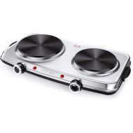 [아마존베스트]SUNAVO Hot Plates for Cooking, 1800W Electric Double Burner with Handles, 6 Power Levels Stainless Steel Hot Plate for Kitchen Camping RV Cast Iron