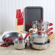 Sunbeam Crawford Cookware Combo Set in Red, Set of 22