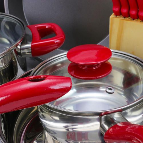  Sunbeam Crawford Cookware Combo Set in Red, Set of 22