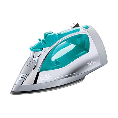  [아마존베스트]Sunbeam Steammaster Steam Iron | 1400 Watt Large Anti-Drip Nonstick Stainless Steel Iron with Steam Control and Retractable Cord, Chrome/Teal