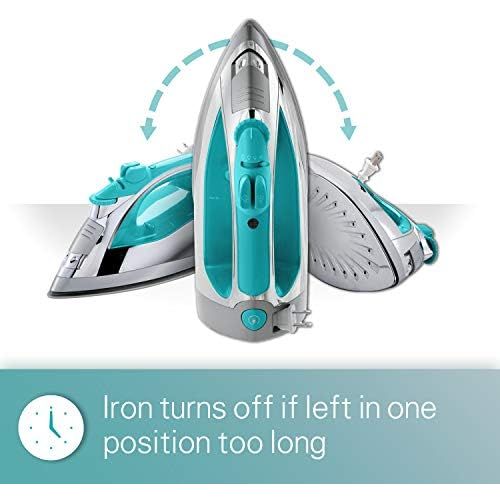  [아마존베스트]Sunbeam Steammaster Steam Iron | 1400 Watt Large Anti-Drip Nonstick Stainless Steel Iron with Steam Control and Retractable Cord, Chrome/Teal