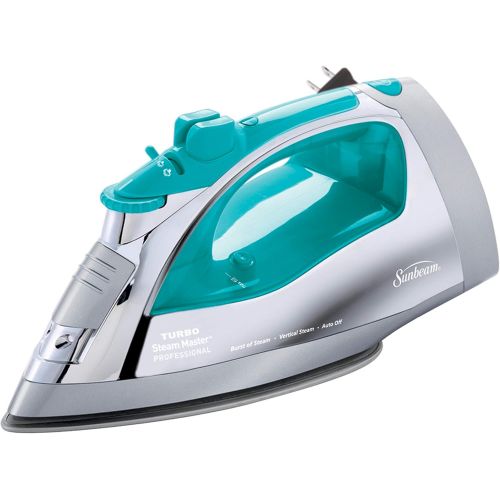  [아마존베스트]Sunbeam Steammaster Steam Iron | 1400 Watt Large Anti-Drip Nonstick Stainless Steel Iron with Steam Control and Retractable Cord, Chrome/Teal