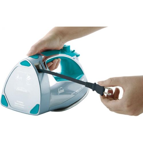  [아마존베스트]Sunbeam Steammaster Steam Iron | 1400 Watt Large Anti-Drip Nonstick Stainless Steel Iron with Steam Control and Retractable Cord, Chrome/Teal