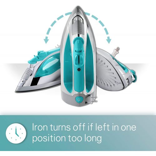  [아마존베스트]Sunbeam Steammaster Steam Iron | 1400 Watt Large Anti-Drip Nonstick Stainless Steel Iron with Steam Control and Retractable Cord, Chrome/Teal