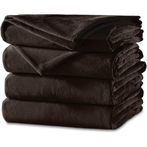  Sunbeam Velvet Plush Heated Blanket, Queen Size, Mushroom