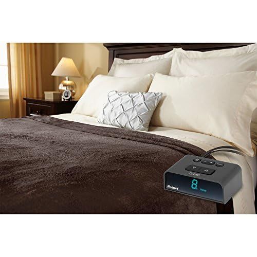  Holmes Sunbeam - King Size Heated Blanket - Luxurious Velvet Plush with 2 Digital Controllers 10 Heat Settings 5yr Warranty - Brown