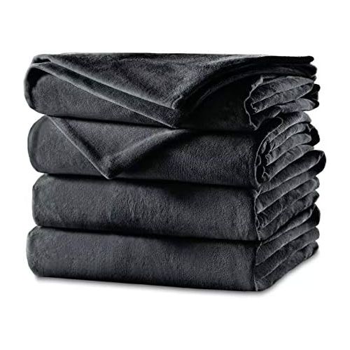  Sunbeam Velvet Plush Premium Soft Electric Heated Blanket Queen Charcoal Grey