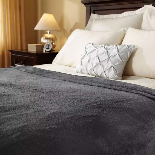  Sunbeam Velvet Plush Premium Soft Electric Heated Blanket Queen Charcoal Grey