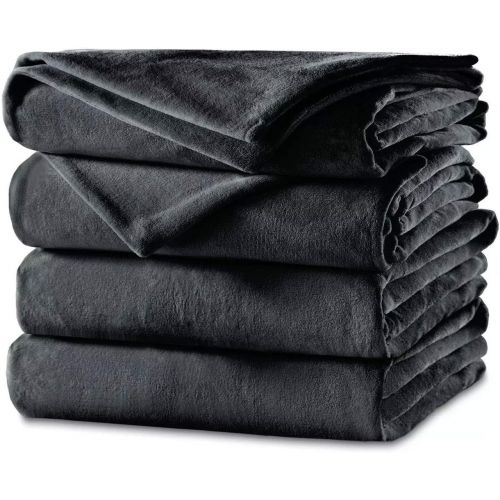  Sunbeam Velvet Plush Premium Soft Electric Heated Blanket Queen Charcoal Grey