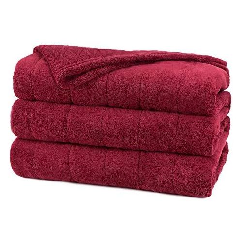  Sunbeam Channeled Microplush Heated Electric Blanket King Garnet Red