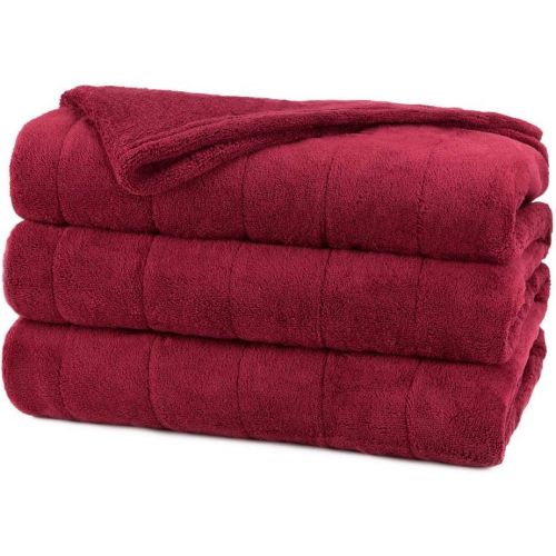  Sunbeam Channeled Microplush Heated Electric Blanket King Garnet Red