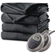 Sunbeam Luxurious Premium Plush Electric Heated Blanket, Auto Shut-off, 20 Heat Settings,Two Controllers, Machine Washable, QUEEN (Charcoal Gray)