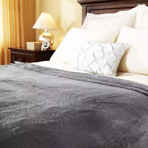  Sunbeam Premium Velvet Plush KING Electric Heated Blanket with 20-Heat Settings and Auto Shut-off, Slate Gray