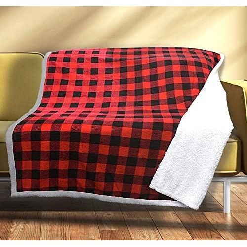  Sunbeam Electric Throw - Reversible Imperial Plush with Sherpa - Premium Sherpa and Ultra Soft with 3 Heat Settings and 3 Hour Auto-off, Plaid Red and Black on White Sherpa, 50 x 6