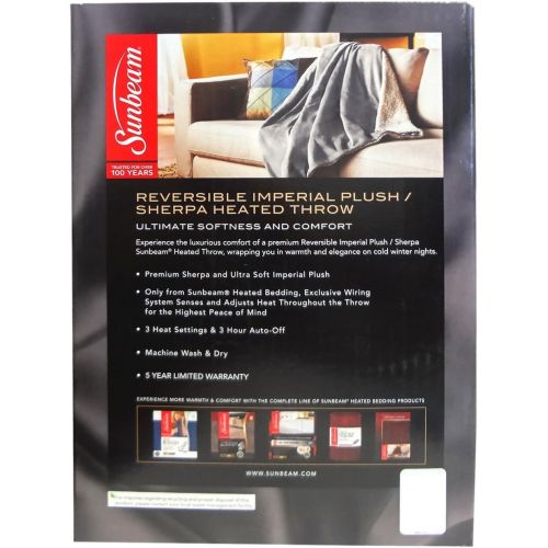  Sunbeam Electric Throw - Reversible Imperial Plush with Sherpa - Premium Sherpa and Ultra Soft with 3 Heat Settings and 3 Hour Auto-off, Plaid Red and Black on White Sherpa, 50 x 6