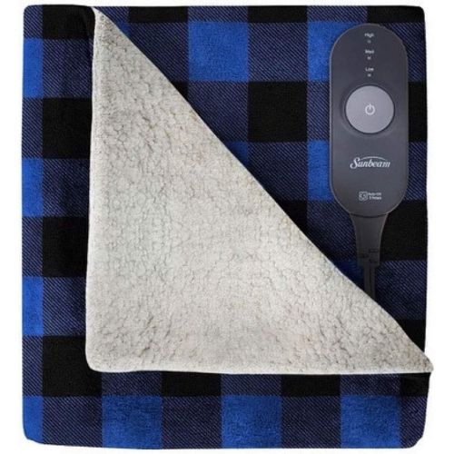  Sunbeam Electric Throw - Reversible Imperial Plush with Sherpa - Premium Sherpa and Ultra Soft with 3 Heat Settings and 3 Hour Auto-off, Plaid Red and Black on White Sherpa, 50 x 6