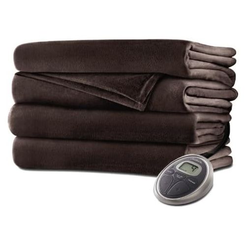  Sunbeam Premium Soft Velvet Plush Heated Blanket (King) - Walnut