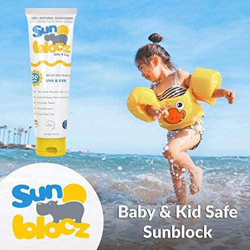  Sunblocz Baby + Kids Mineral Sunscreen, 50+SPF - Natural, Organic Sunblock, Zinc Oxide, UVA+UVB Broad Spectrum, Waterproof, Reef Safe