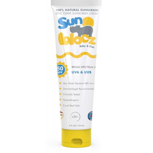  Sunblocz Baby + Kids Mineral Sunscreen, 50+SPF - Natural, Organic Sunblock, Zinc Oxide, UVA+UVB Broad Spectrum, Waterproof, Reef Safe