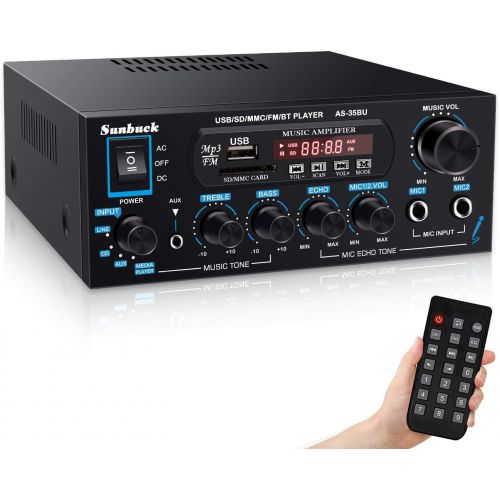  Sunbuck Wireless Bluetooth Audio Amplifiers, 200W Power Home Stereo Amplifier Receiver, with USB, SD Card, FM Radio, Remote Control, Dual Channel Sound, for Theater Entertainment S