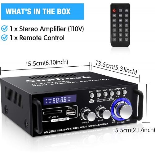  [아마존베스트]180W Wireless Bluetooth Stereo Amplifier, Sunbuck Dual Channel Sound Power Audio Receiver w/USB, SD Card, FM Radio for Home Theater Entertainment Speakers with Remote Control (AS-2